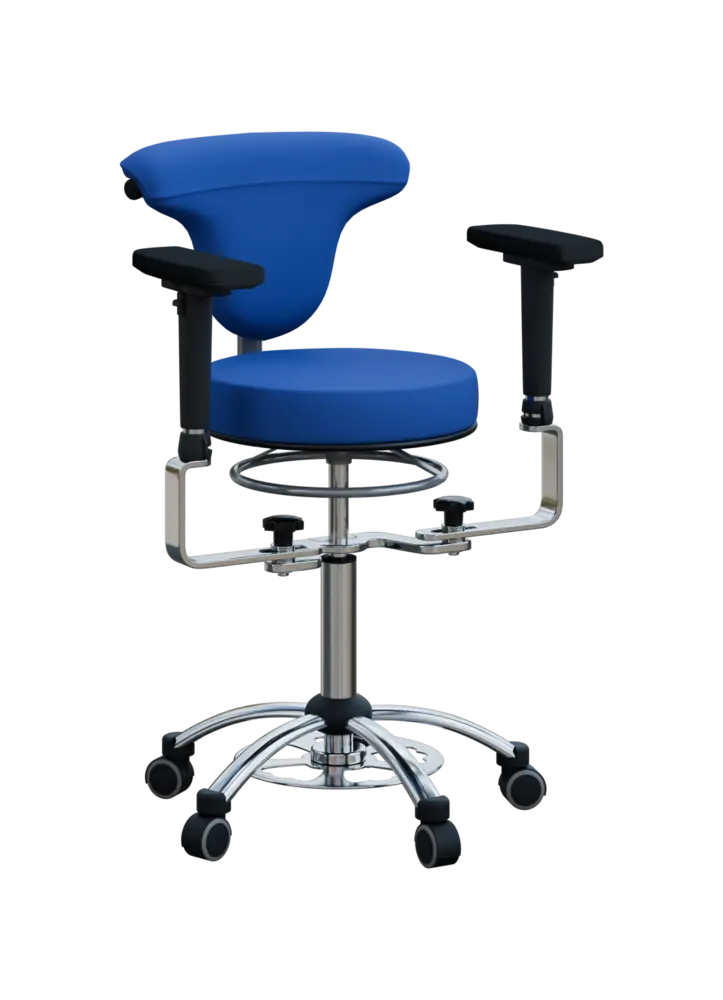 LZ 37 F + LZZ područky, židle lékařská s nožním ovládáním, kříž chrom, ekokůže modrá